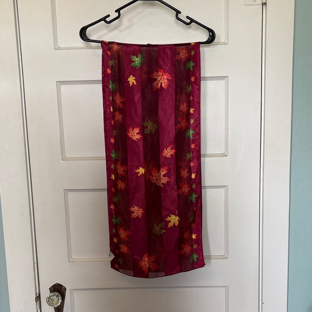 Oscardo  Autumn Leaf Printed Scarf in Burgundy and Green